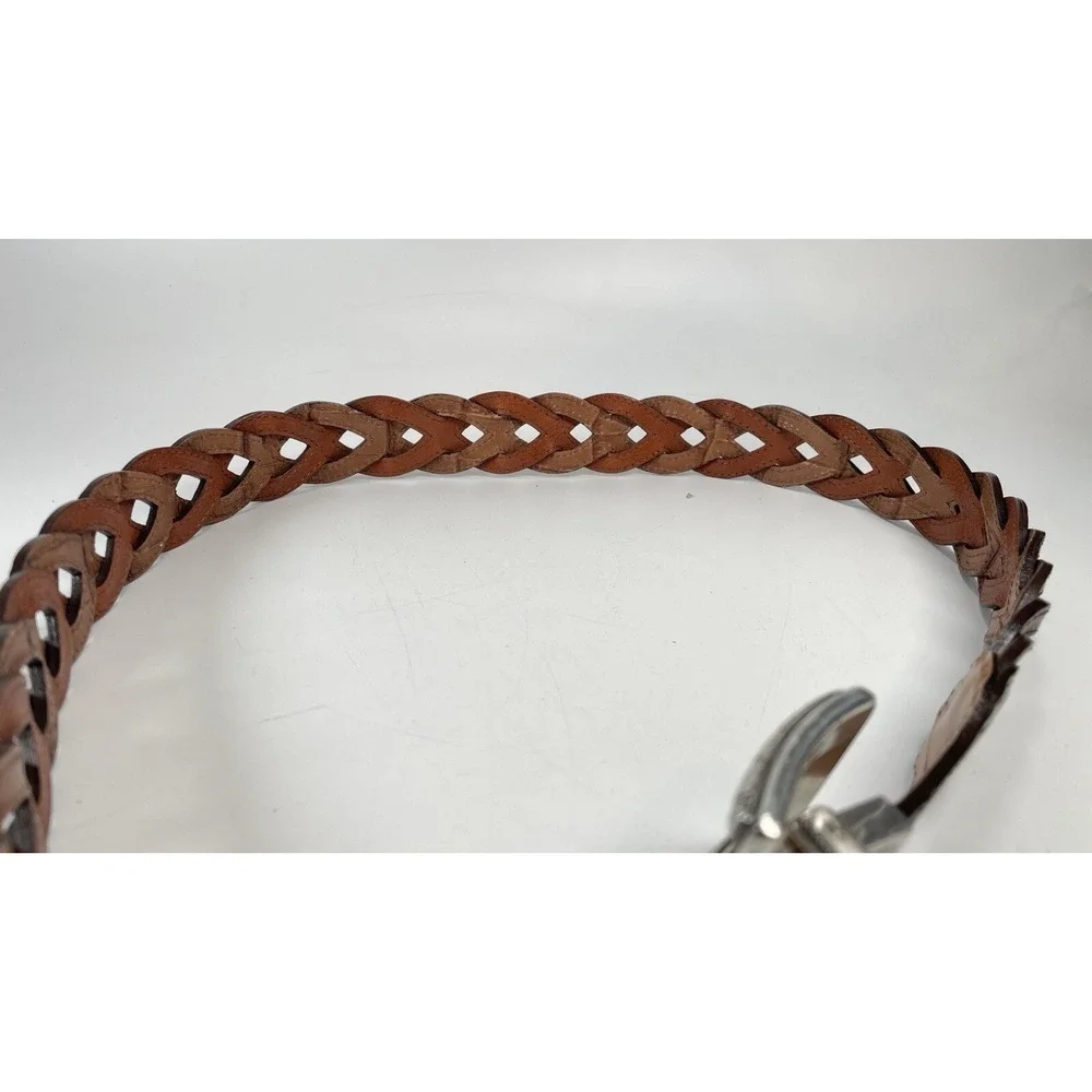 Dark Brown Tan Reversible Braided Belt Mock Croc Silver Buckle XL